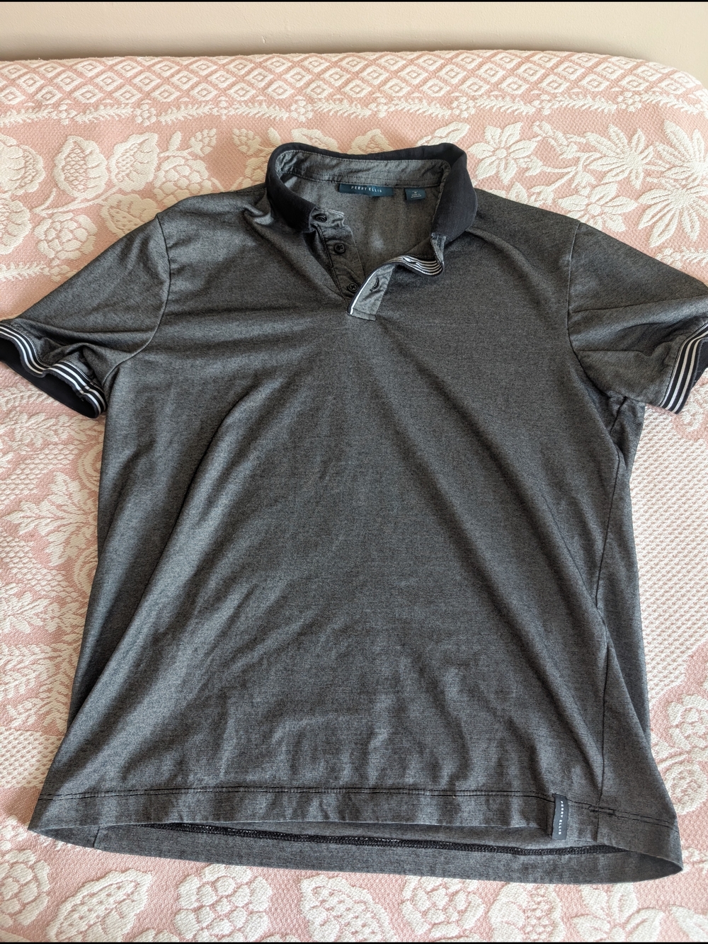 Perry Ellis Men's Charcoal Gray Polo with Contrast Trim